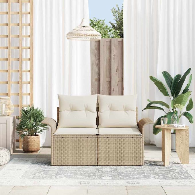 vidaXL - Tuin - Sofa - met - kussen - Beige - 141 - x - 62 - x - 69cm - poly - rattan