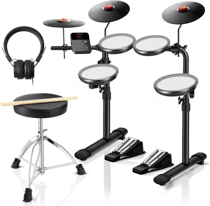 DnA® Elektrisch Drumstel - Drumstel - Drumstokken - Zwart - 65cm x 51cm x 22cm