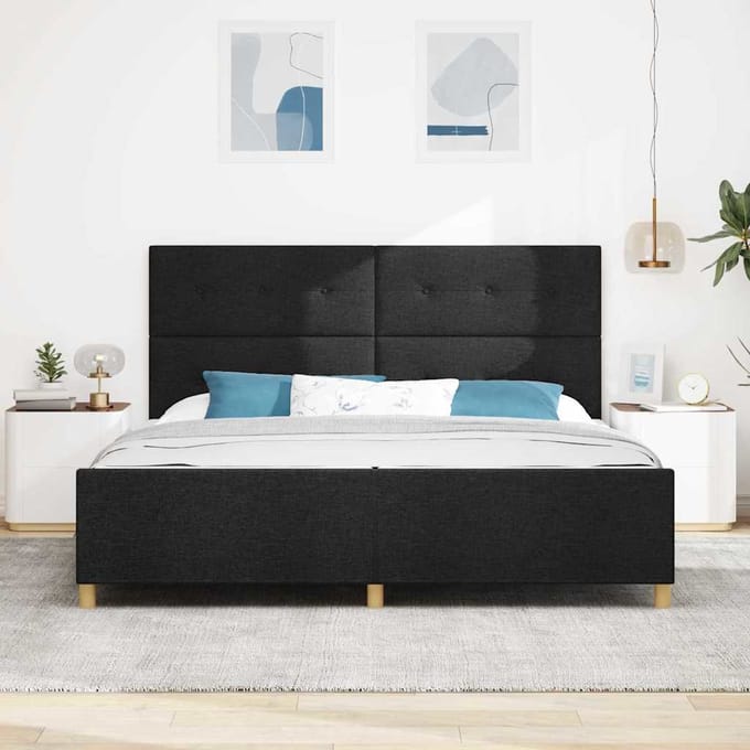 vidaXL - Bedframe - met - hoofdeinde - Zwart - 200 - x - 200 - cm - Stof
