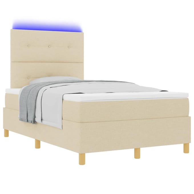 vidaXL - LED - Box - Spring - Bed - met - hoofdeinde - Crème - 120 - x - 200 - cm - Stof