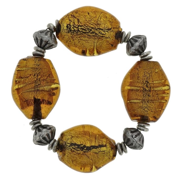 Behave - Elastische armband met bruine glaskralen - retro stijl - 15 cm