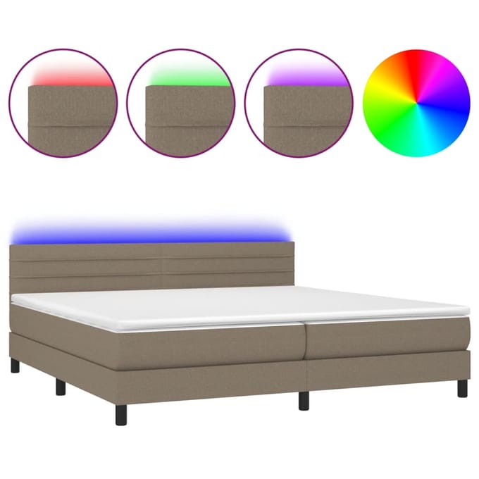 vidaXL - Boxspring - met - matras - en - LED - stof - taupe - 200x200 - cm