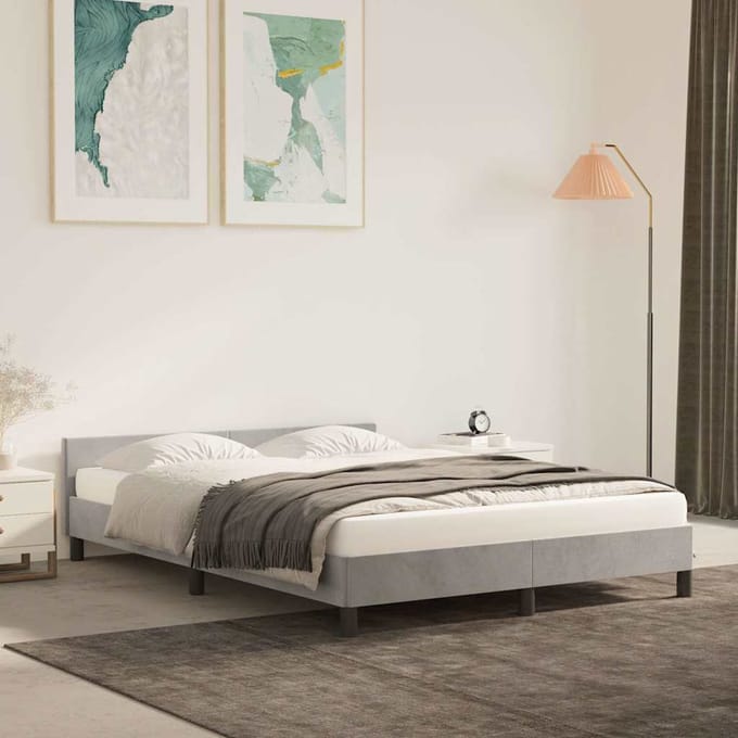 vidaXL - Bedframe - zonder - matras - 140x200 - cm - fluweel - lichtgrijs