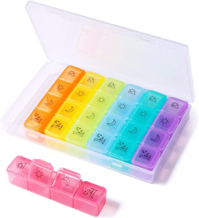 REN® Pillendoosje 7 Dagen 2 Vakken - Pillendoos 7 Dagen - Pillendoosjes - Wit - 18cm x 11cm x 3cm