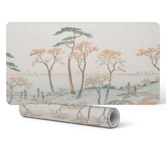 Duurzame antislip bureauonderlegger met bomen aan het water, 90x45 cm