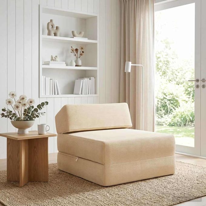 vidaXL - Vouwbare - Sofa - Bed - Crèmekleurig - 60 - x - 70 - x - 41 - cm - Stof
