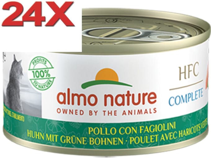 24x Almo Nature HFC - Kattenvoer Natvoer Blik - Complete Graanvrij - Kip & Groene Bonen - 70g