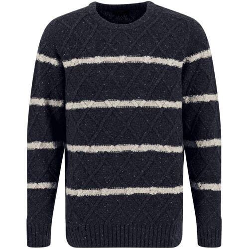 Fynch-Hatton Trui O-Neck Cable Knit And Stripes Navy / male