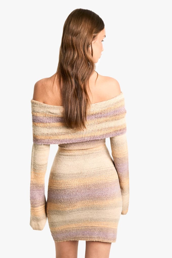 boohoo Dames Bardot gestreepte jumper gebreide jurk | Maat: Medium