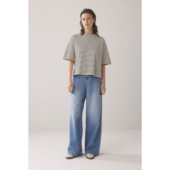 Summum Woman Boxy Top Stripe Waffle Black Größe: S | Hemden Outlet | Damen | Schwarz