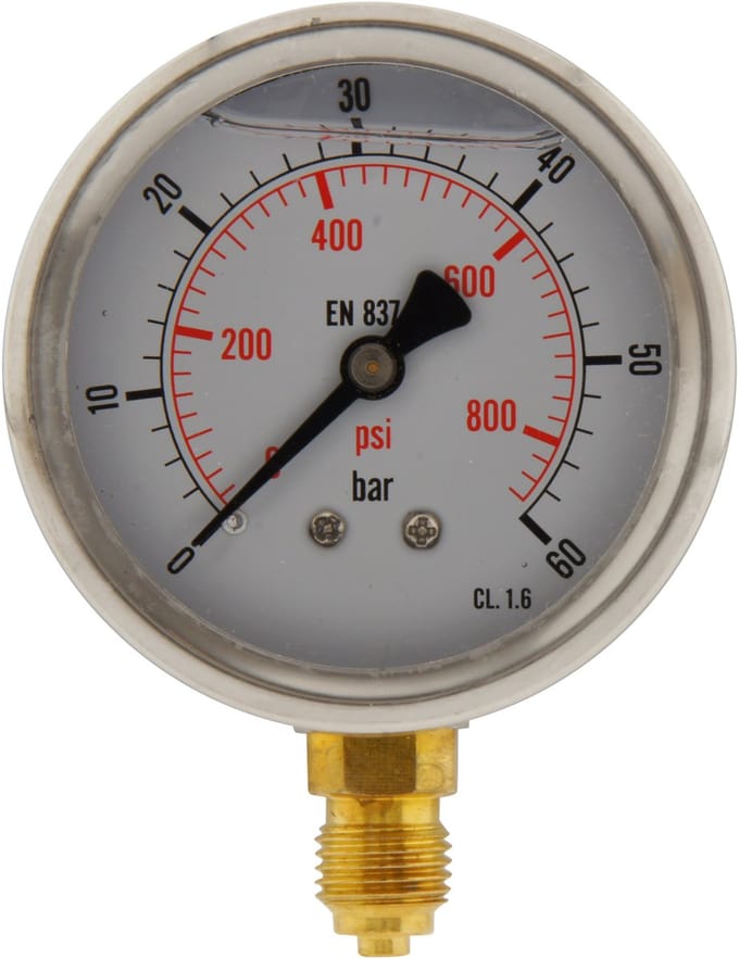 0..60 Bar Glycerine Manometer Onderaansluiting RVS/Messing 63 mm Klasse 1.6 - ML06063SVG