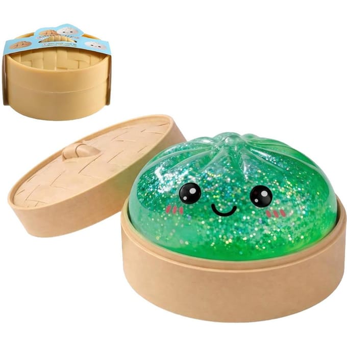 Boule Anti-Stress Dumpling Pailletée avec Boîte Dumplings Jouet Sensoriel à Presser Décompression Montée Lente Anti-Stress Cadeau Sensoriel vert clair