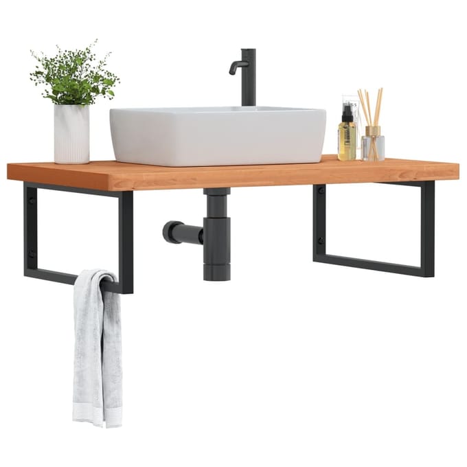 vidaXL - Badkamer - wandschap - staal - en - massief - beukenhout