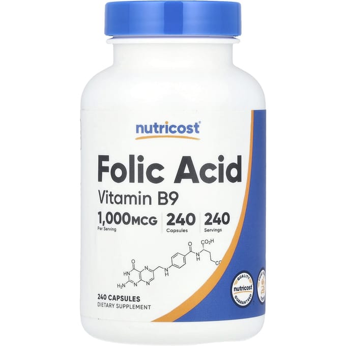 Nutricost, acide folique, 1 000 mcg, 240 gélules