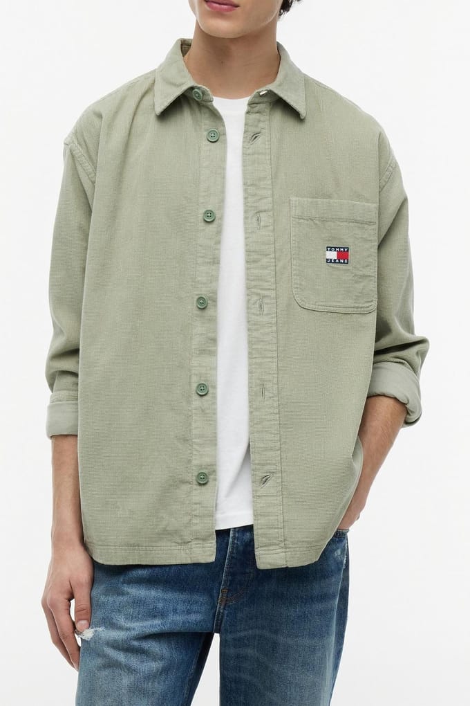 Tommy Hilfiger Brick Cord Overshirt Spring Olive Größe: S | Casual hemden Outlet | Herren | Grün