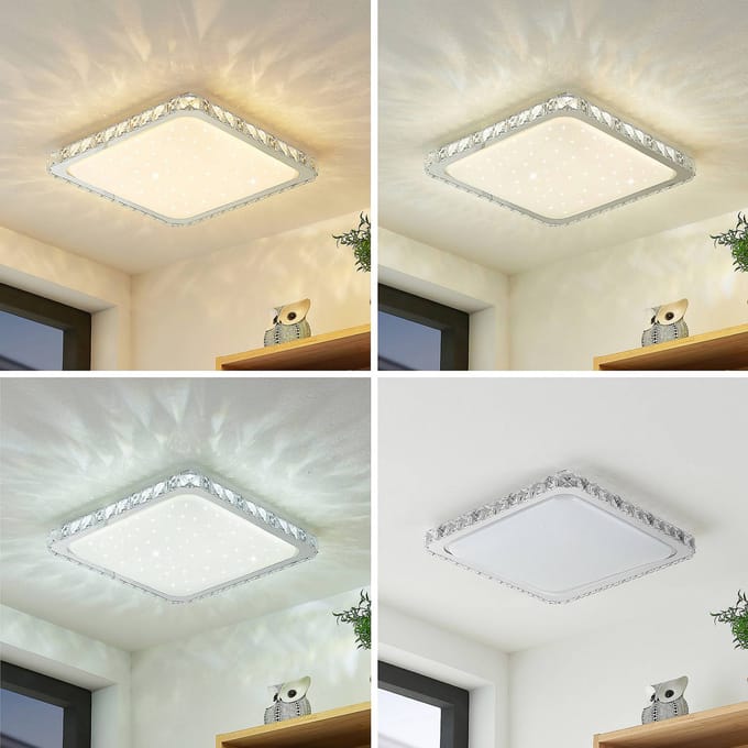 Lindby LED plafondlamp Lorand, kristallen, CCT, afstandsbediening