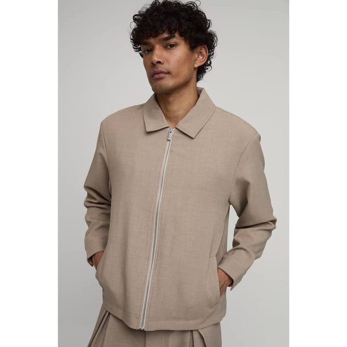 Getailleerd Regular Fit Zip-up Co-ord Overshirt | Taupe | Size XL
