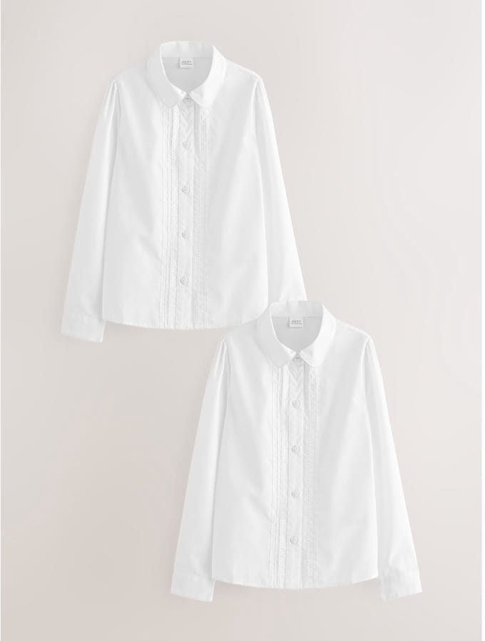 Next - Meisjes - Verpakking van 2 schoolblouses met lange mouwen en kantafwerking - Wit