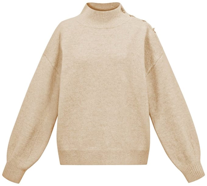 Comfortabele Gebreide Polyester Dames Trui met Schildkraag en Schouderknopen - Roze - Maat S/M