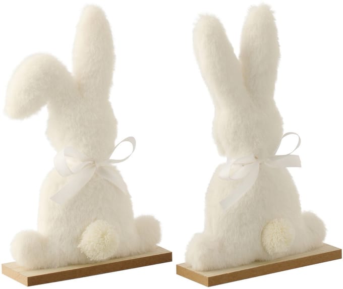 J-Line decoratie Konijn - polyester - wit - small - set van 2