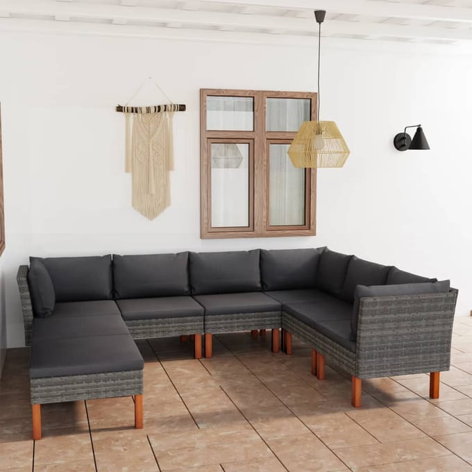 vidaXL - 8-delige - Loungeset - met - kussens - poly - rattan - grijs