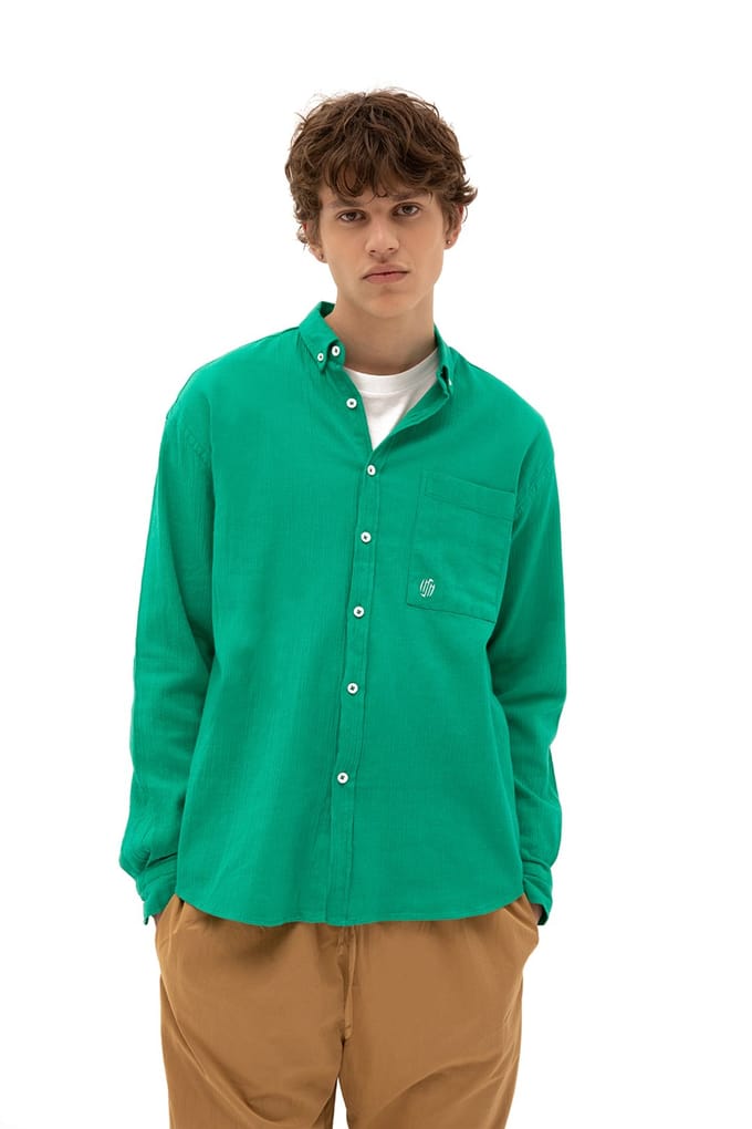 Heren Katoenen Langemouw Shirt met Knopkraag
