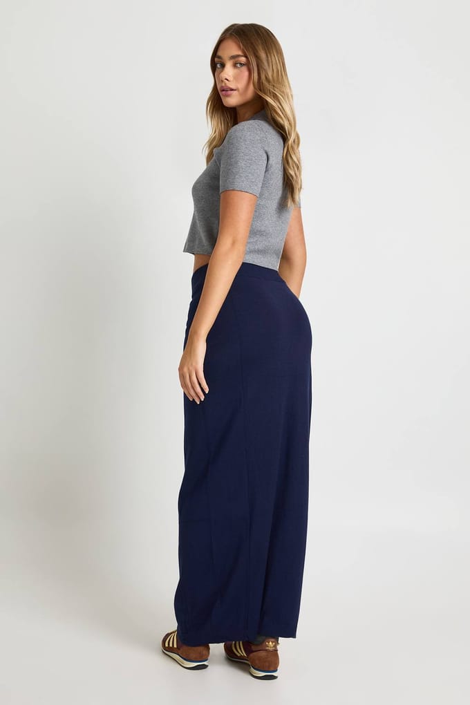 boohoo Dames Geribde Gebreide Maxi Rok | Navy | Maat: Medium