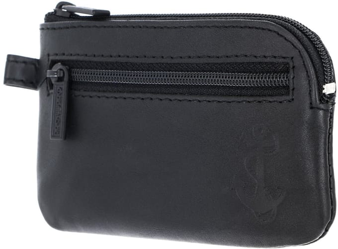 oxmox Leren sleutelgeval Leather Keyholder Freedom Anchor Embossed Black zwart