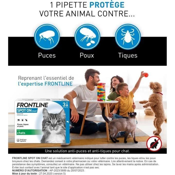 Frontline Spot On kat - Vlooien- en tekenmiddel voor katten - 3 pipetten
