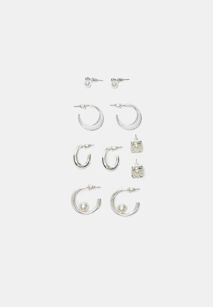 Stradivarius Set van 5 oorbellen met parels  Grijs OS