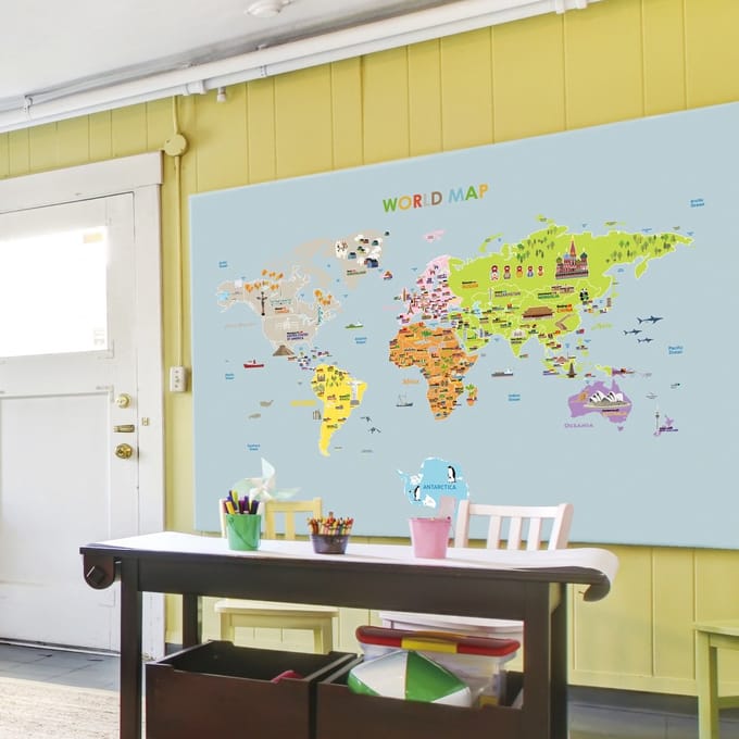 Gigantische wereldkaart muurstickers voor kinderen