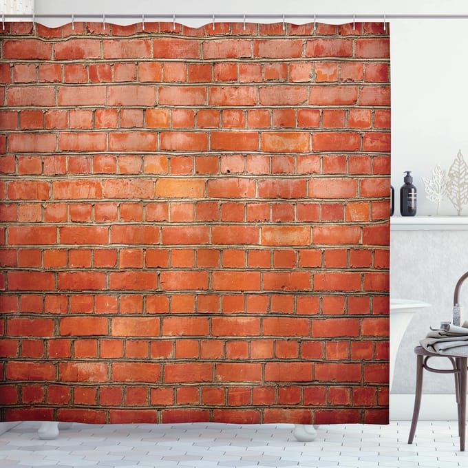 ABAKUHAUS Abstracte douchegordijn – Bakstenen muur – 175×200 cm – Kaneel