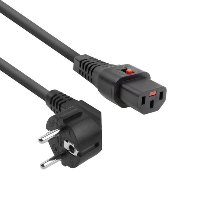 ACT Netsnoer CEE 7/7 male (haaks) - C13 IEC Lock zwart 2 m, EL182S, 5-Pack AK5323