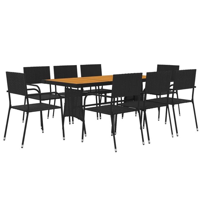 vidaXL - 9-delige - Tuinset - poly - rattan - zwart