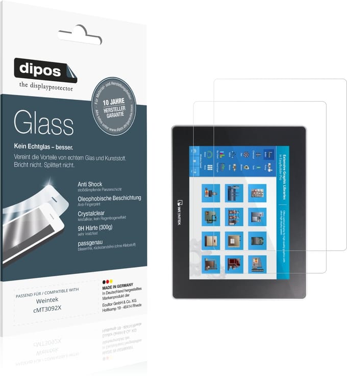 dipos – 2x Pantserfolie geschikt voor Weintek cMT3092X | 9H Screenprotector