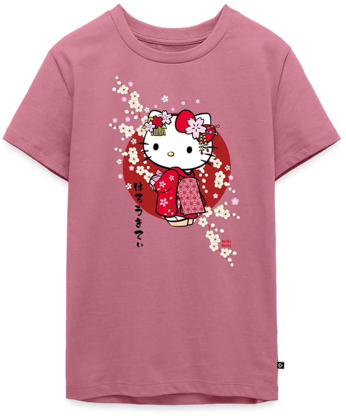 Hello Kitty In Een Rode Kimono En Kersenbloesems Premium T-Shirt Tiener