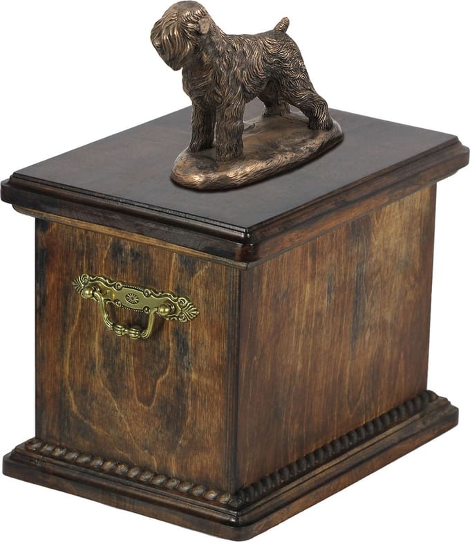 Elegante urn voor de as van een Black Russian Terrier met beeldje