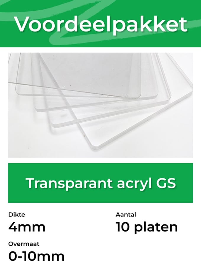 Voordeelpakket Acrylaat 300 x 200mm - Transparant PMMA - per 10 platen - Dikte: 4mm