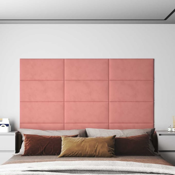 vidaXL Wandhoofdbord 12 st Roze Fluweel