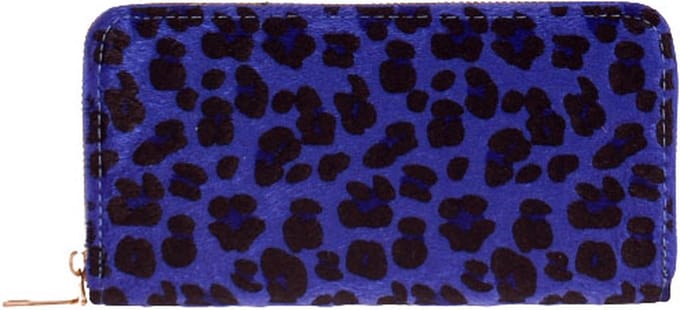 Portemonnee blauw met luipaardprint - 20x11 cm