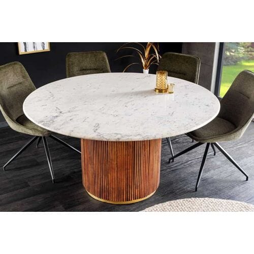 Ronde eettafel wit marmer mangohout 140 cm