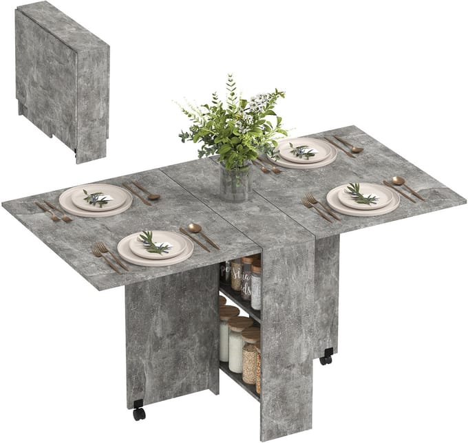 HOMCOM-Opklapbare eettafel-spaanplaat-75x140x74cm-Grijs