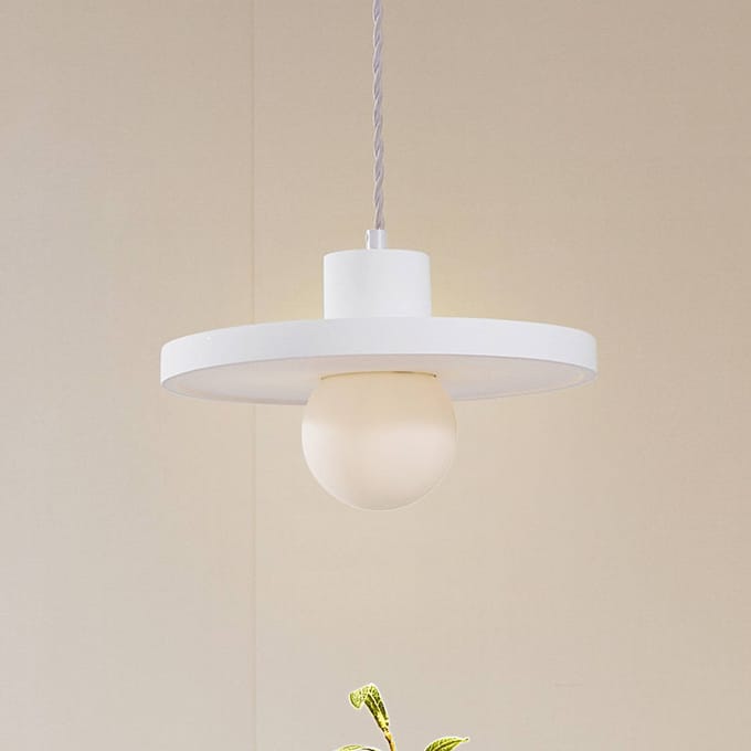 Lindby - hanglamp - 1licht - Gips, glas - H: 8.5 cm - E27 - wit