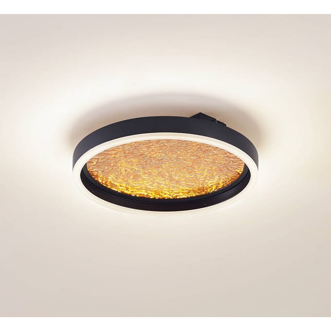 Lucande LED plafondlamp Menulis, zwart/goud, PC, Ø 30 cm