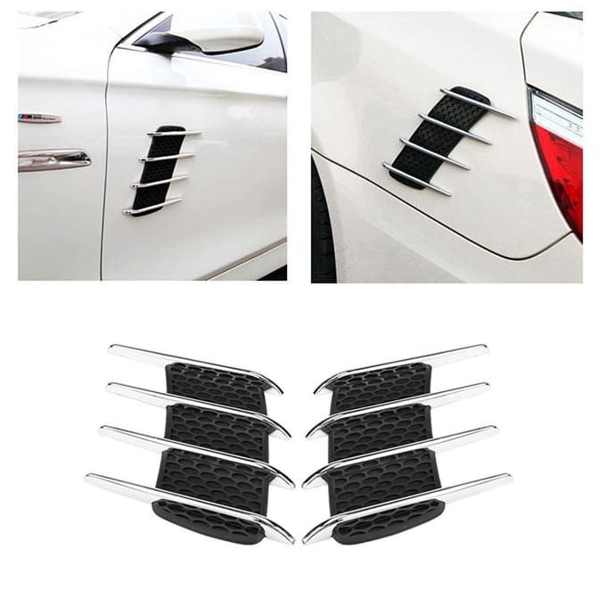 Paar Auto Exterieur Motorkap Zijkant Luchtinlaat Stroomopening Haaienkieuwen Uitlaat Decoratieve Sierstrip Sticker black