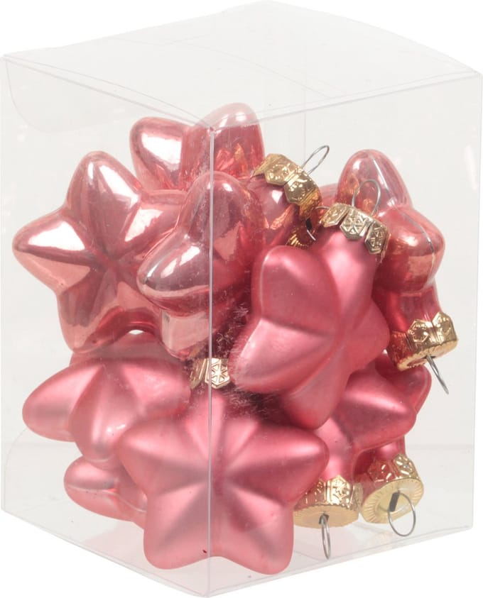 Othmar Decorations Kerstornamenten - sterren - 12x st - bubblegum roze - 4 cm - glas - kerstversiering