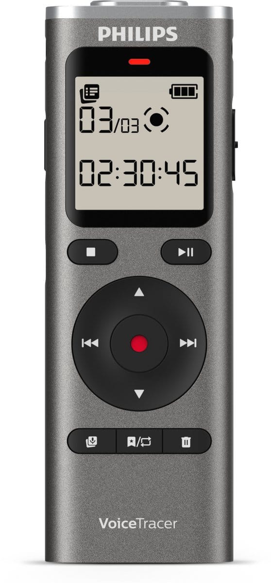 Philips DVT1170 Voice recorder - 360° microfoon - PCM (WAV) - Spraakgestuurde opname - Groot LCD display - MicroSD-kaartslot - 8 GB - USB-C - Antraciet
