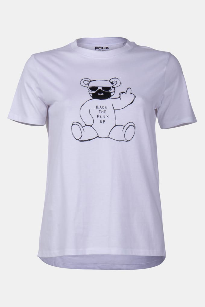 French Connection Fcuk Back Up Bear Tee White/black Taglia: M | Maglie Sportivi Outlet | Donna | Bianco