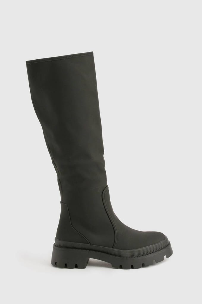 boohoo Dames Rubberen kniehoge laarzen | Black | Maat: 6