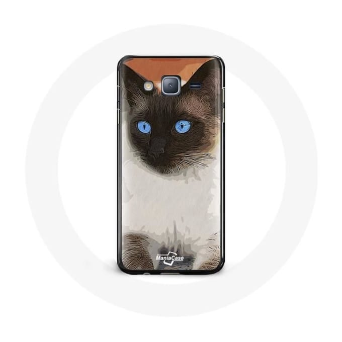Coque pour Samsung Galaxy J3 Siamois Noir et blanc Yeux Bleus
